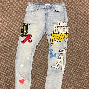 Lifted Anchors LA - Graphic Light Wash Jeans with Patches sz 28